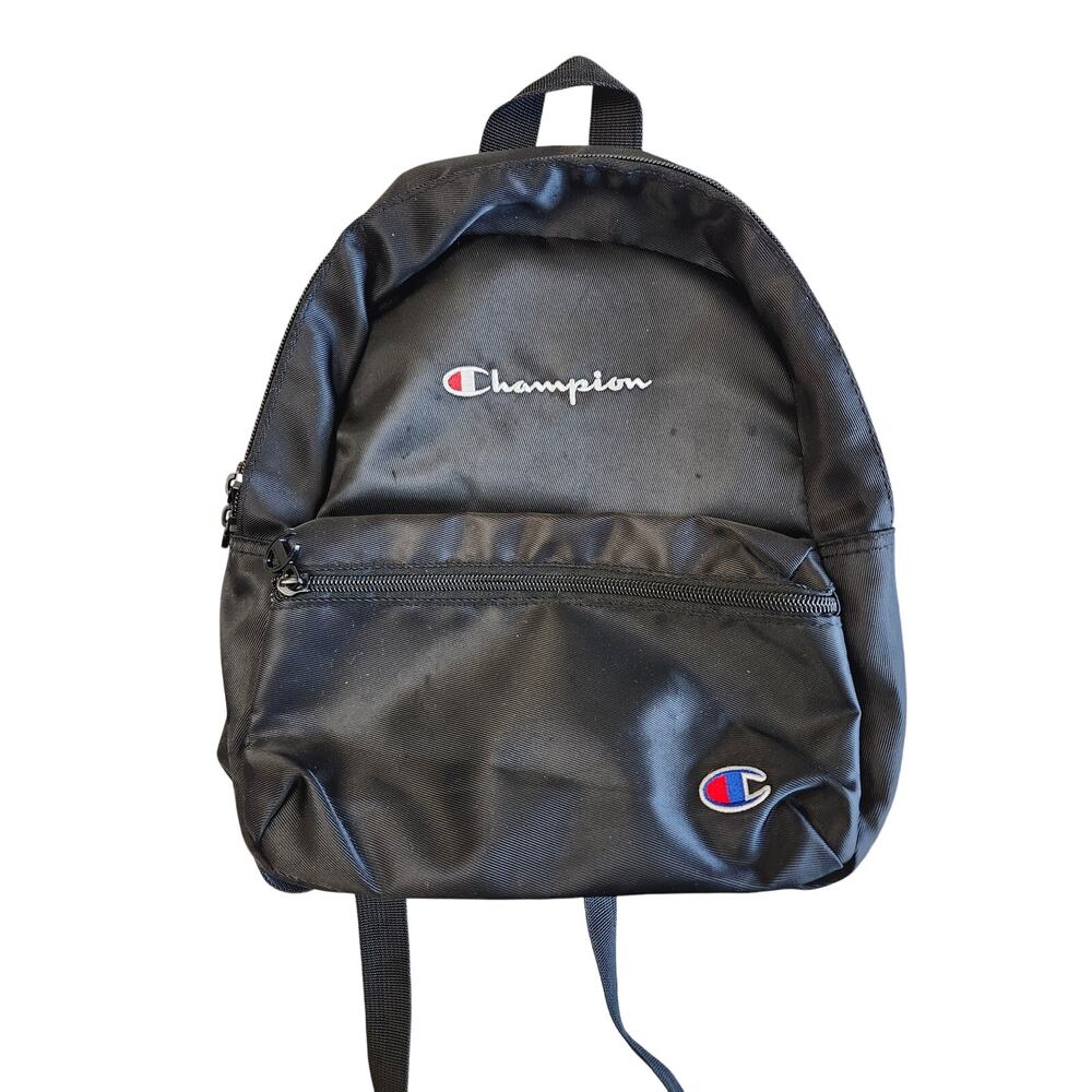 Champion Black Mini Backpack Embroidered Red Accent Simple Streetwear